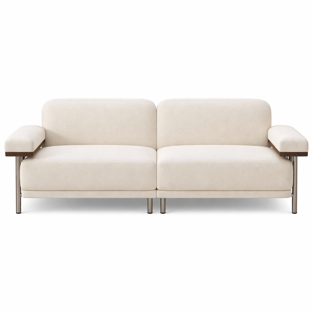 Canyon Cream Velvet 2 Seater Modular Sofa With Ash Wood Frame