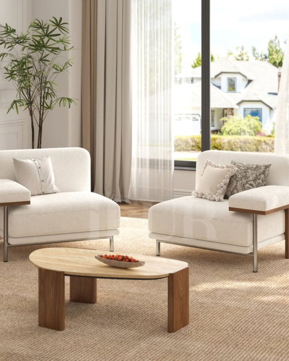 Canyon Cream Velvet 2 Seater Modular Sofa With Ash Wood Frame