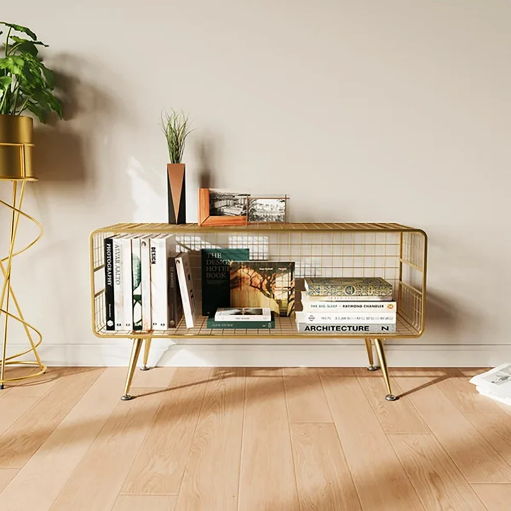 Mesha Modern Metal Mesh Bookshelf In Gold