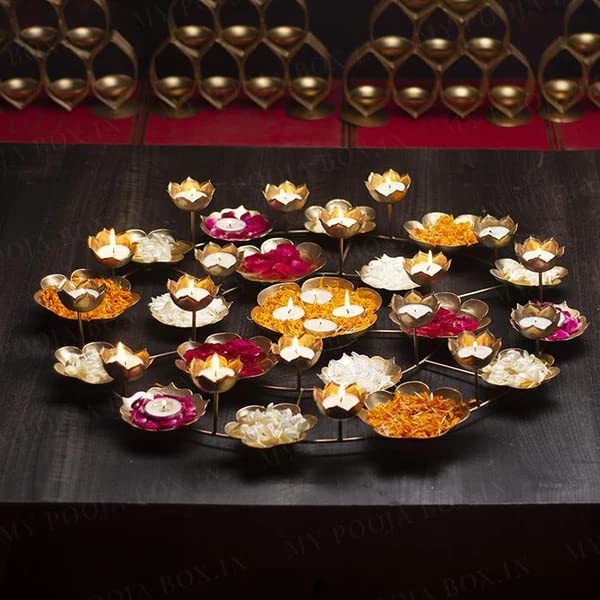 Shakti Metal Decorative Rangoli Urli Bowl with T-Light Candle Holder