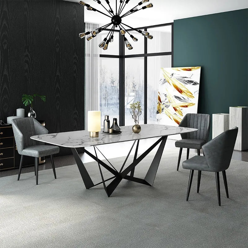 Celestial Modern Luxury 8 Seater Dining Table Rectangle With Marble Top