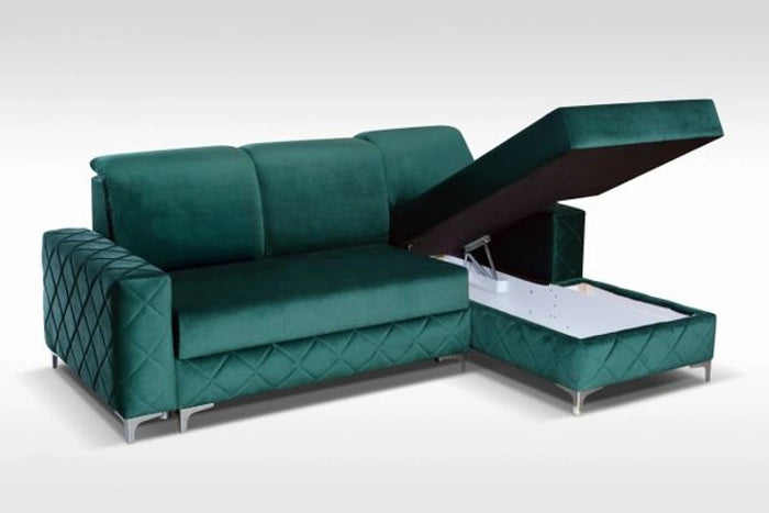 Madame Modern Right Hand Velvet Fabric Corner Sofa Cum Bed