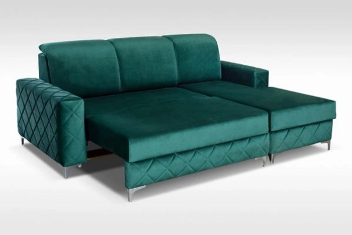 Madame Modern Right Hand Velvet Fabric Corner Sofa Cum Bed