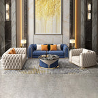 Arzo Modern Luxury Velvet Upholstered Chesterfield Sofa Set