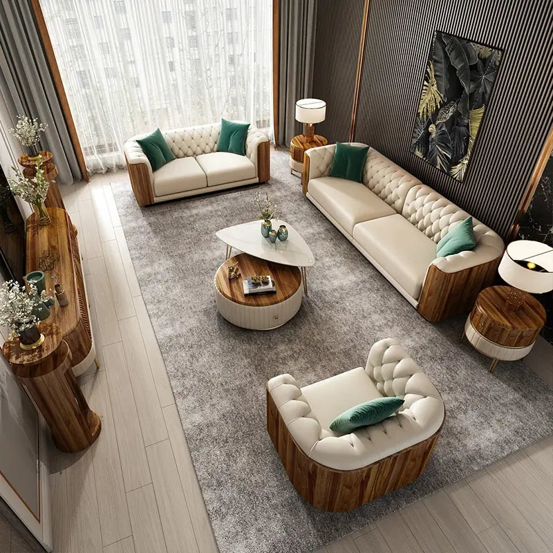 Fila Modern Faux Leather Off White Sofa Set