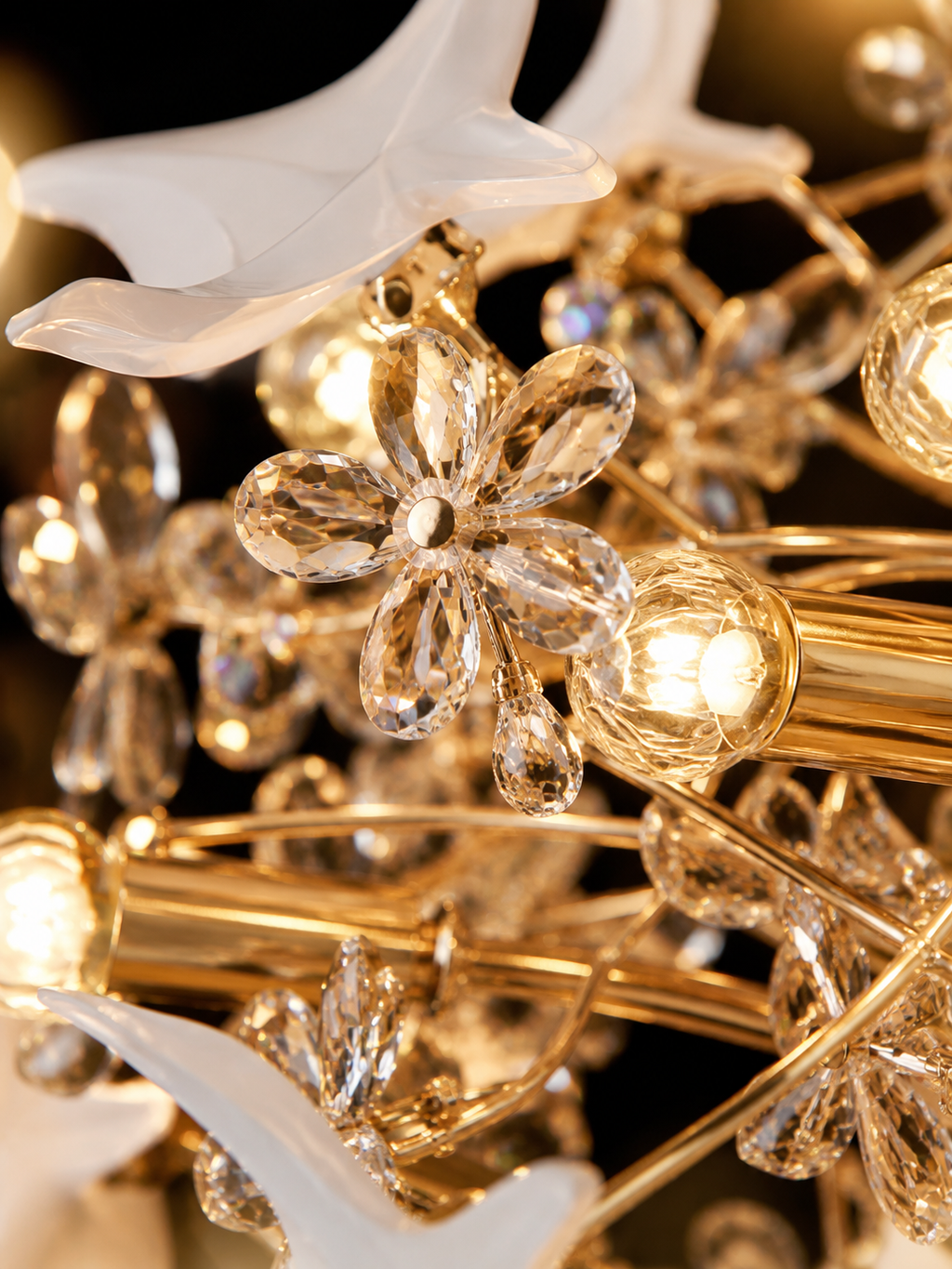 The Zarellia Bloom Chandelier — Luxury Gold Floral Crystal Pendant Light