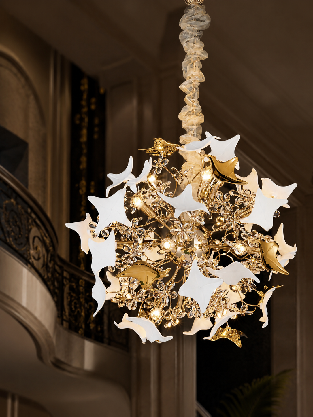 The Zarellia Bloom Chandelier — Luxury Gold Floral Crystal Pendant Light