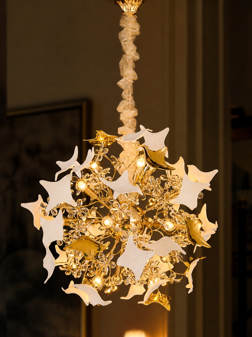 The Zarellia Bloom Chandelier — Luxury Gold Floral Crystal Pendant Light