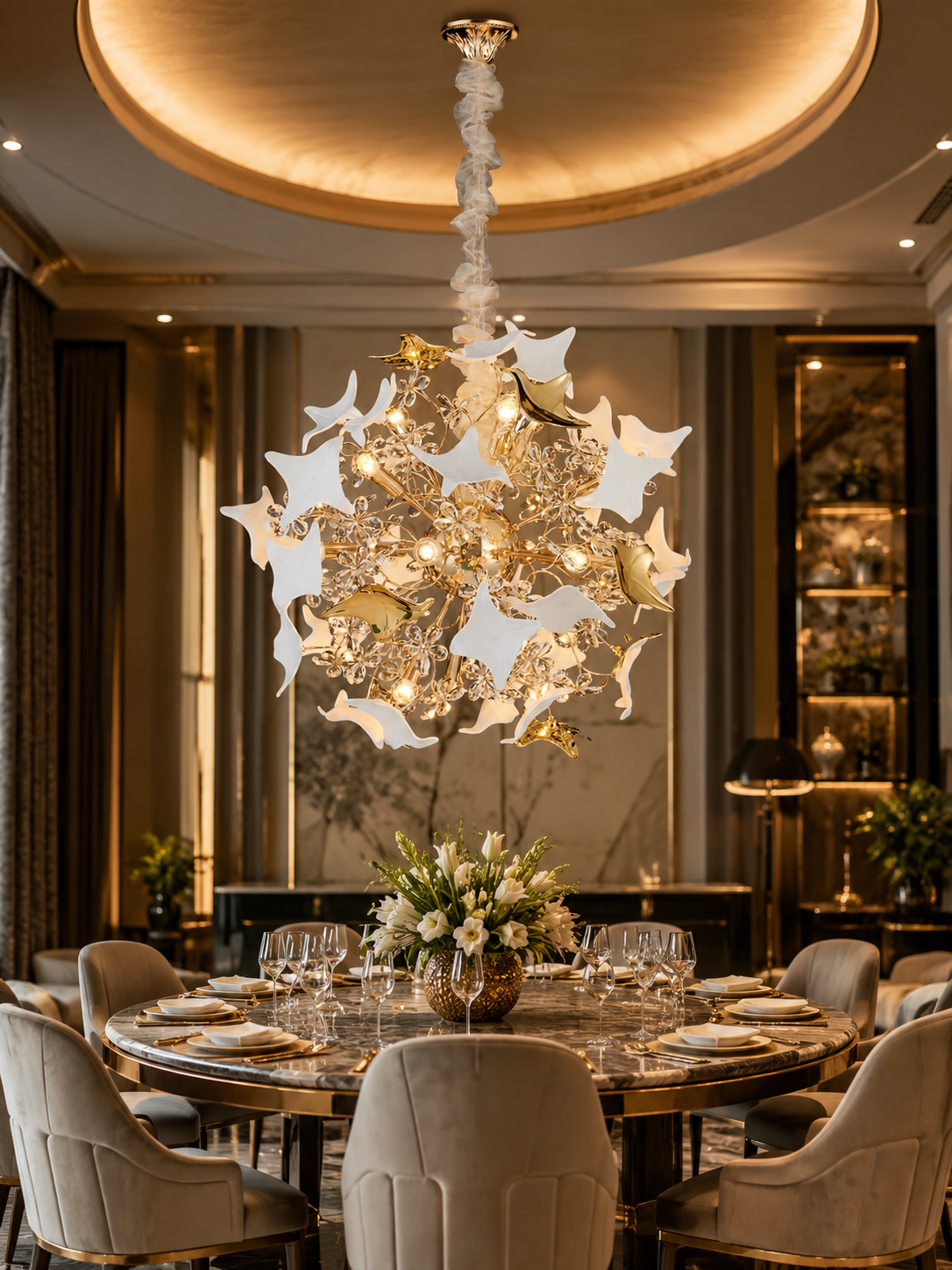 The Zarellia Bloom Chandelier — Luxury Gold Floral Crystal Pendant Light