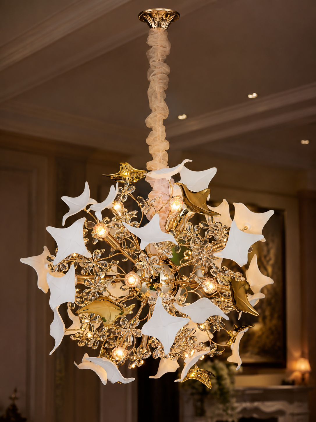 The Zarellia Bloom Chandelier — Luxury Gold Floral Crystal Pendant Light