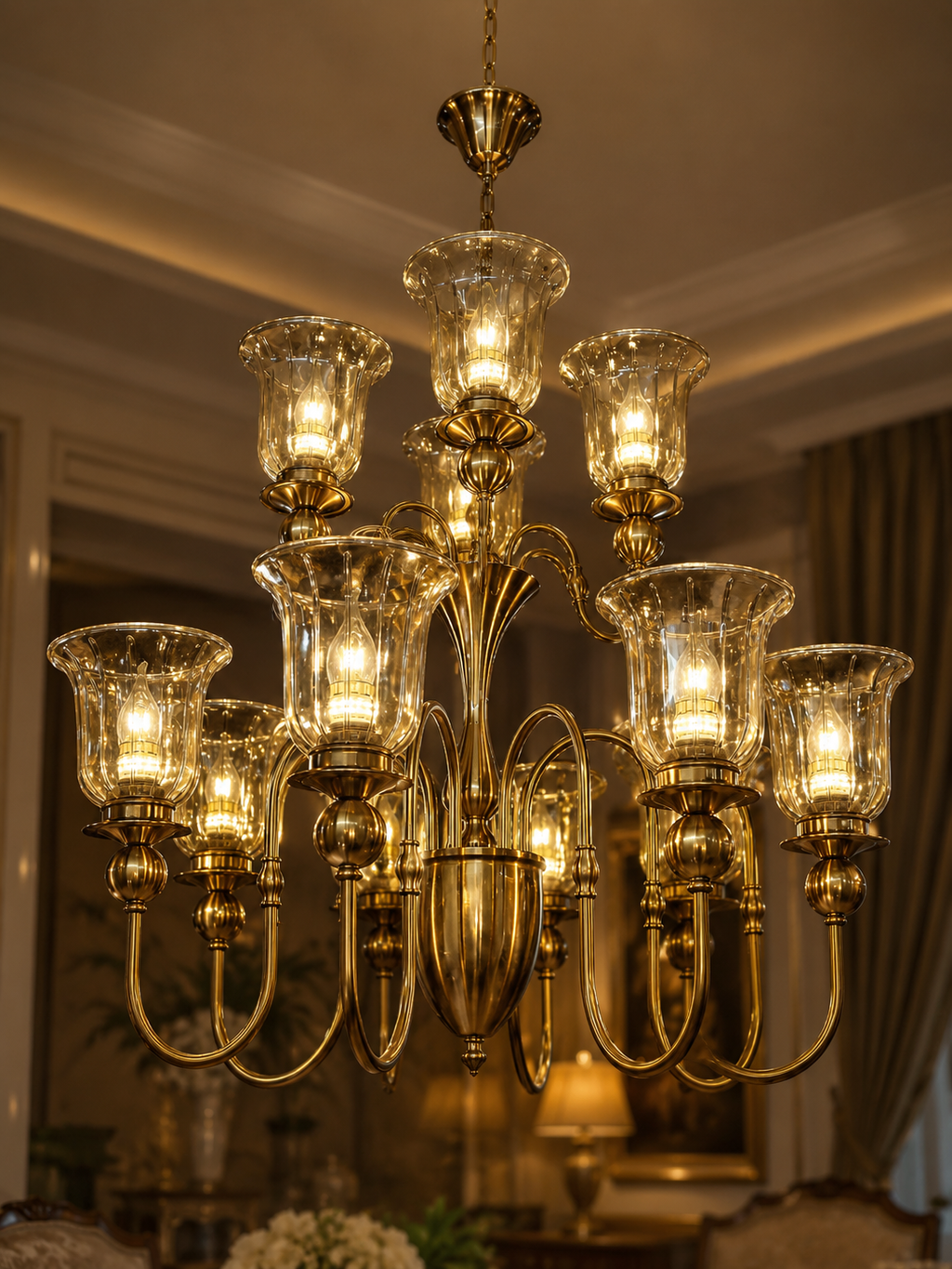 The Bellarose Chandelier — Luxury Grand Brass & Glass Chandelier