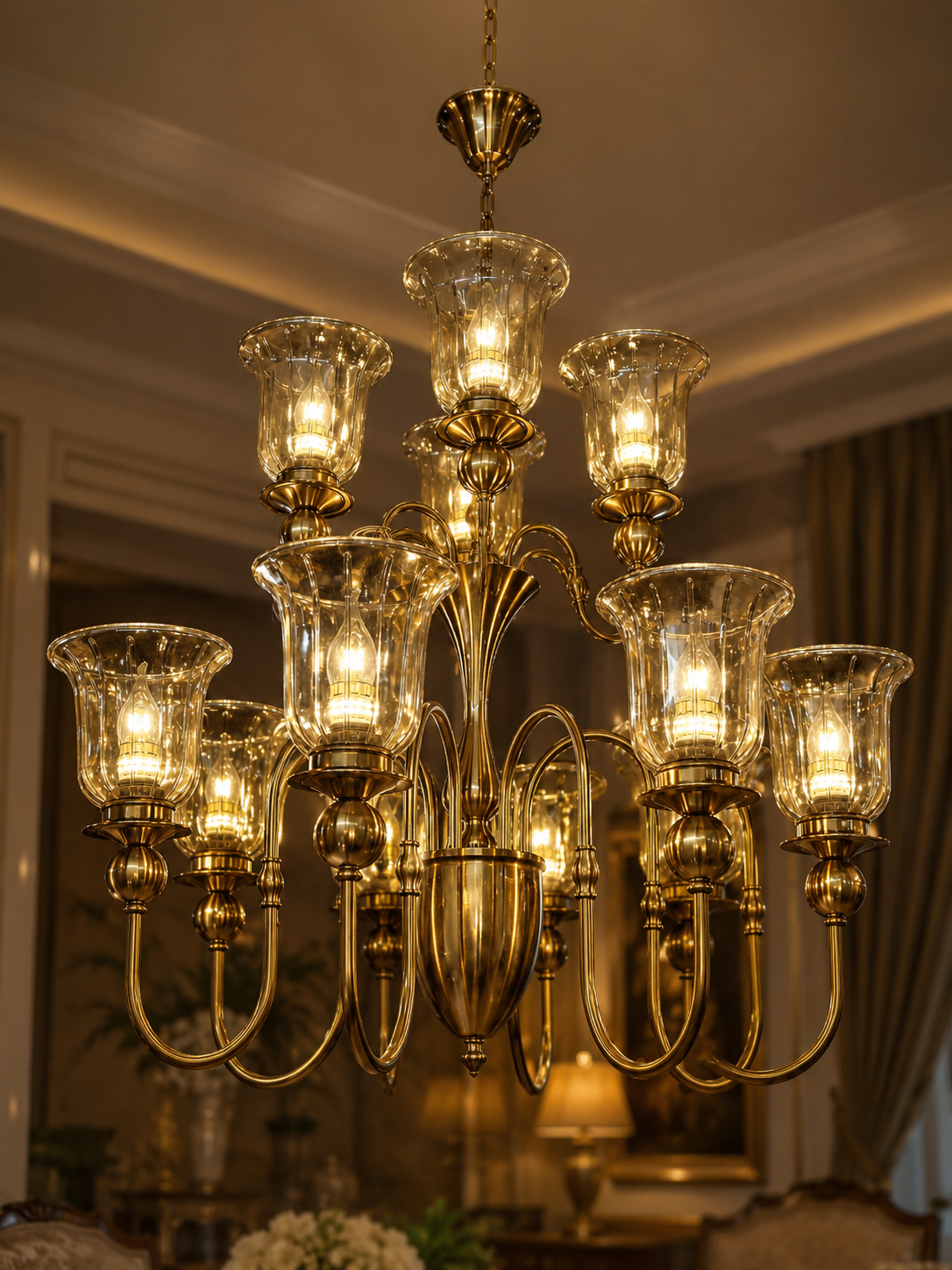 The Bellarose Chandelier — Luxury Grand Brass & Glass Chandelier