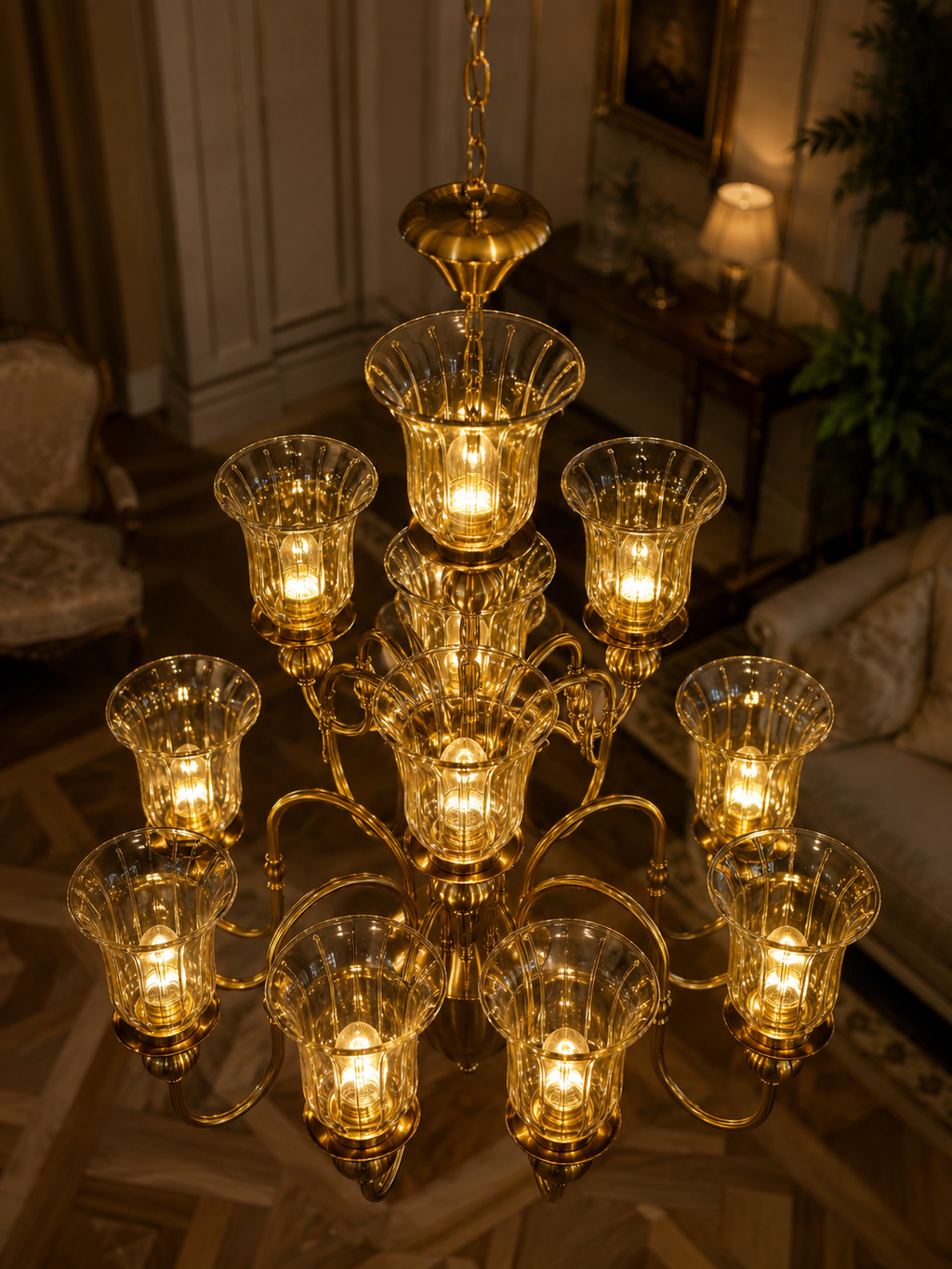 The Bellarose Chandelier — Luxury Grand Brass & Glass Chandelier