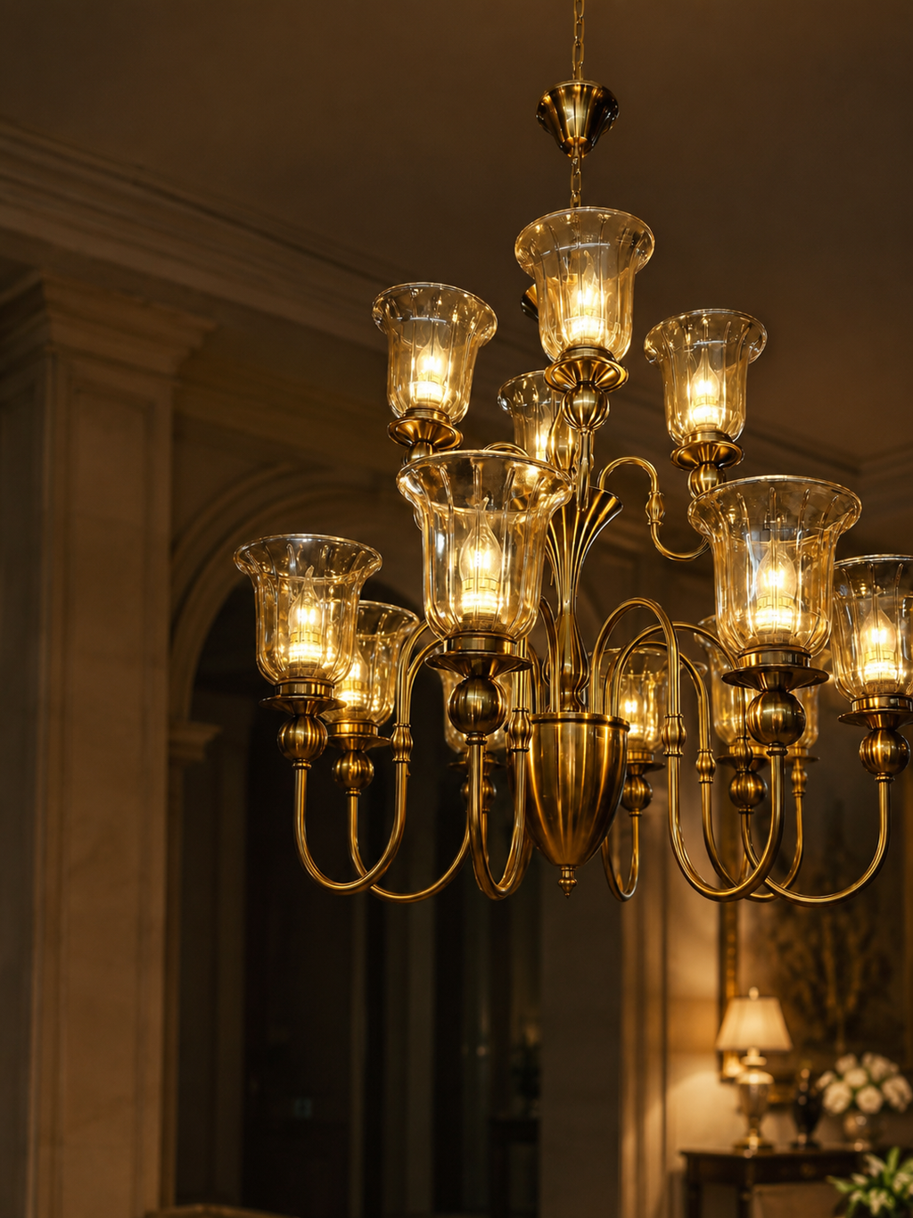 The Bellarose Chandelier — Luxury Grand Brass & Glass Chandelier