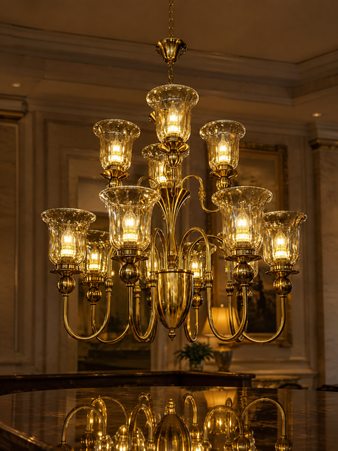 The Bellarose Chandelier — Luxury Grand Brass & Glass Chandelier
