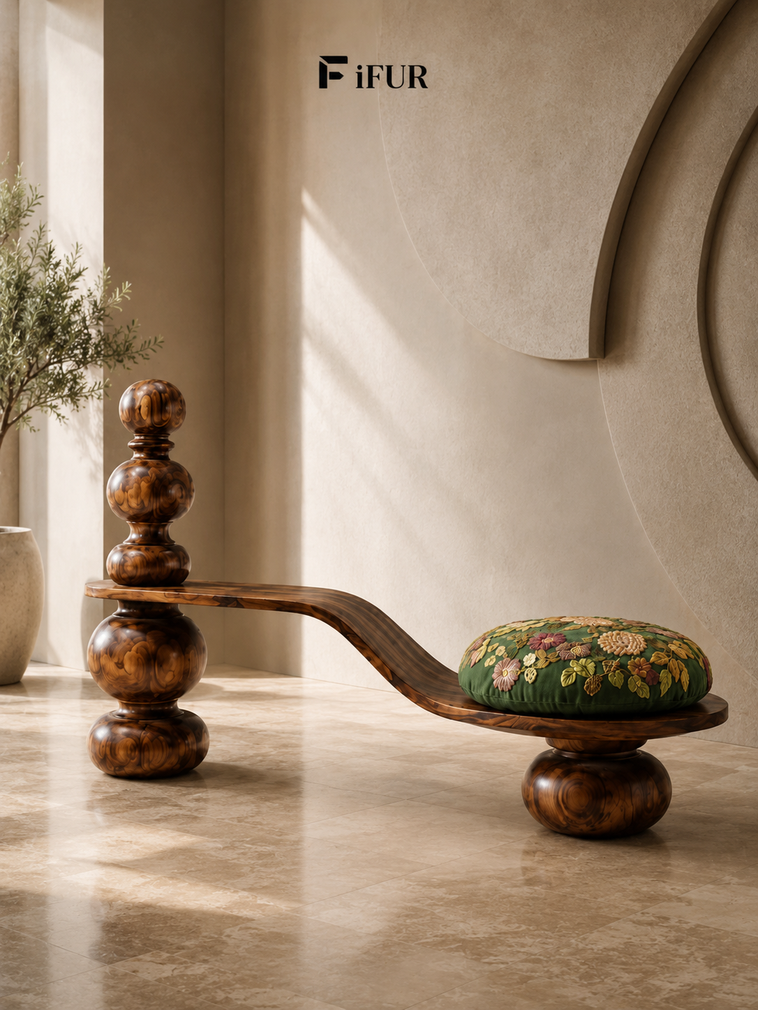 The Verdant Curve Bench — Luxury Sculptural Teak Wood Bench