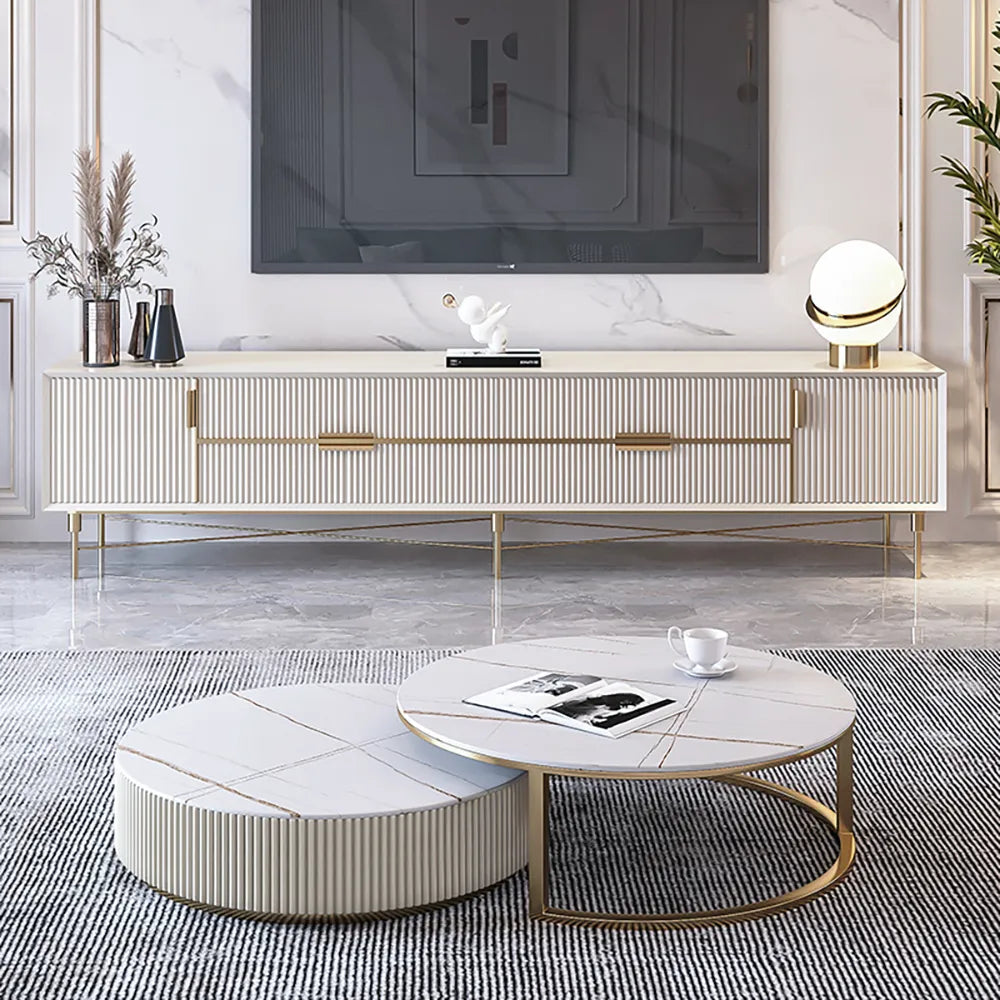 Label Modern Round Stone Top Nesting Coffee Table