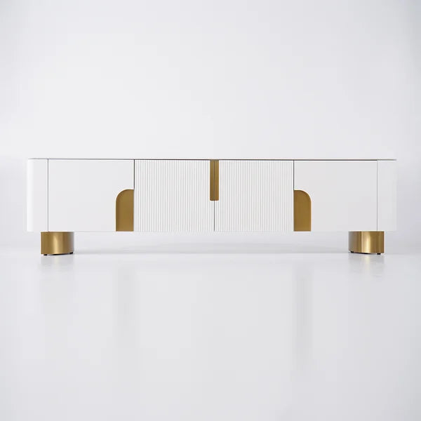 Urbana Modern TV Stand With Marble Top 4 Doors with Storage
