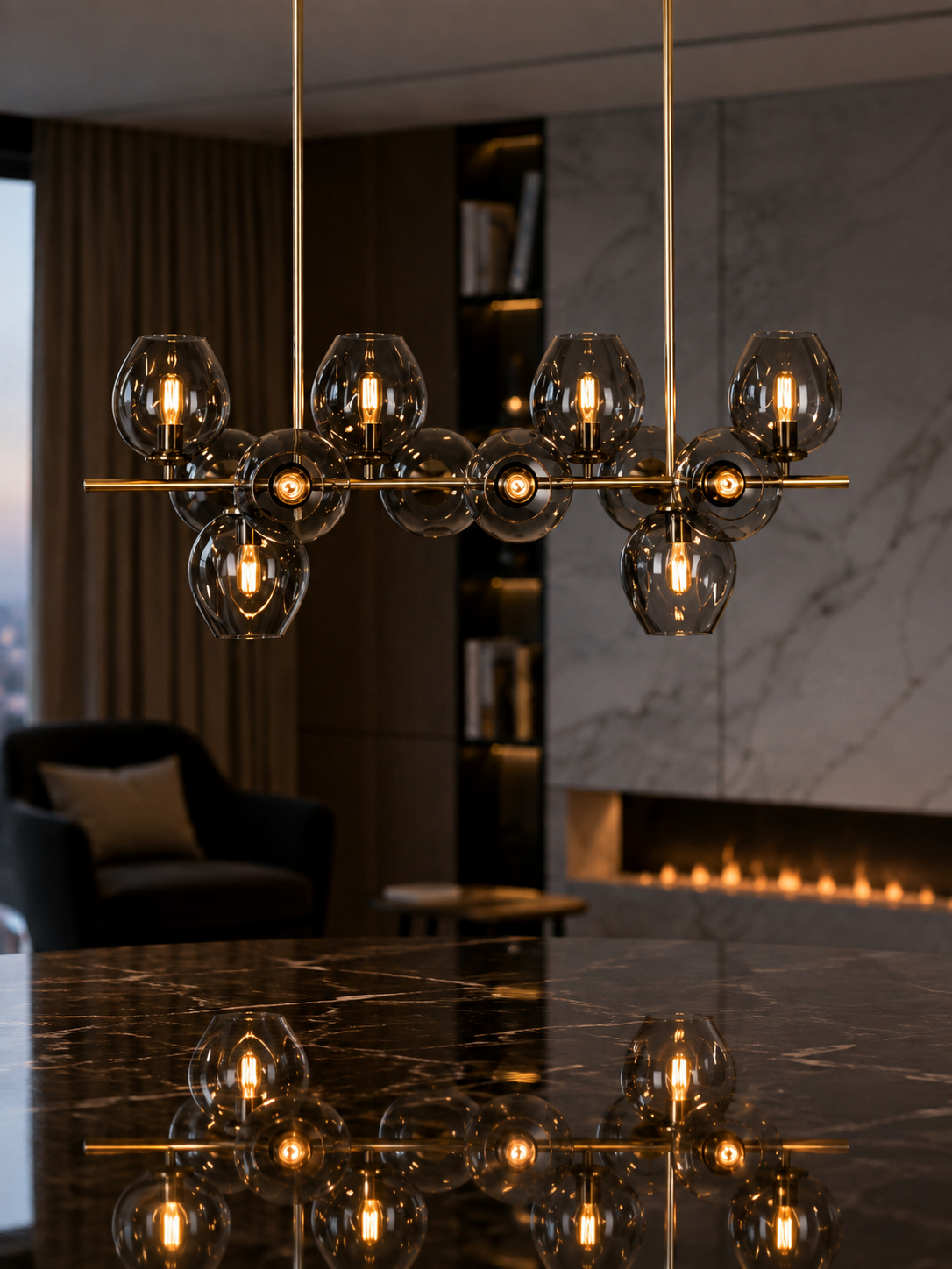 The Virelli Orb — Luxury Smoked Glass Linear Chandelier