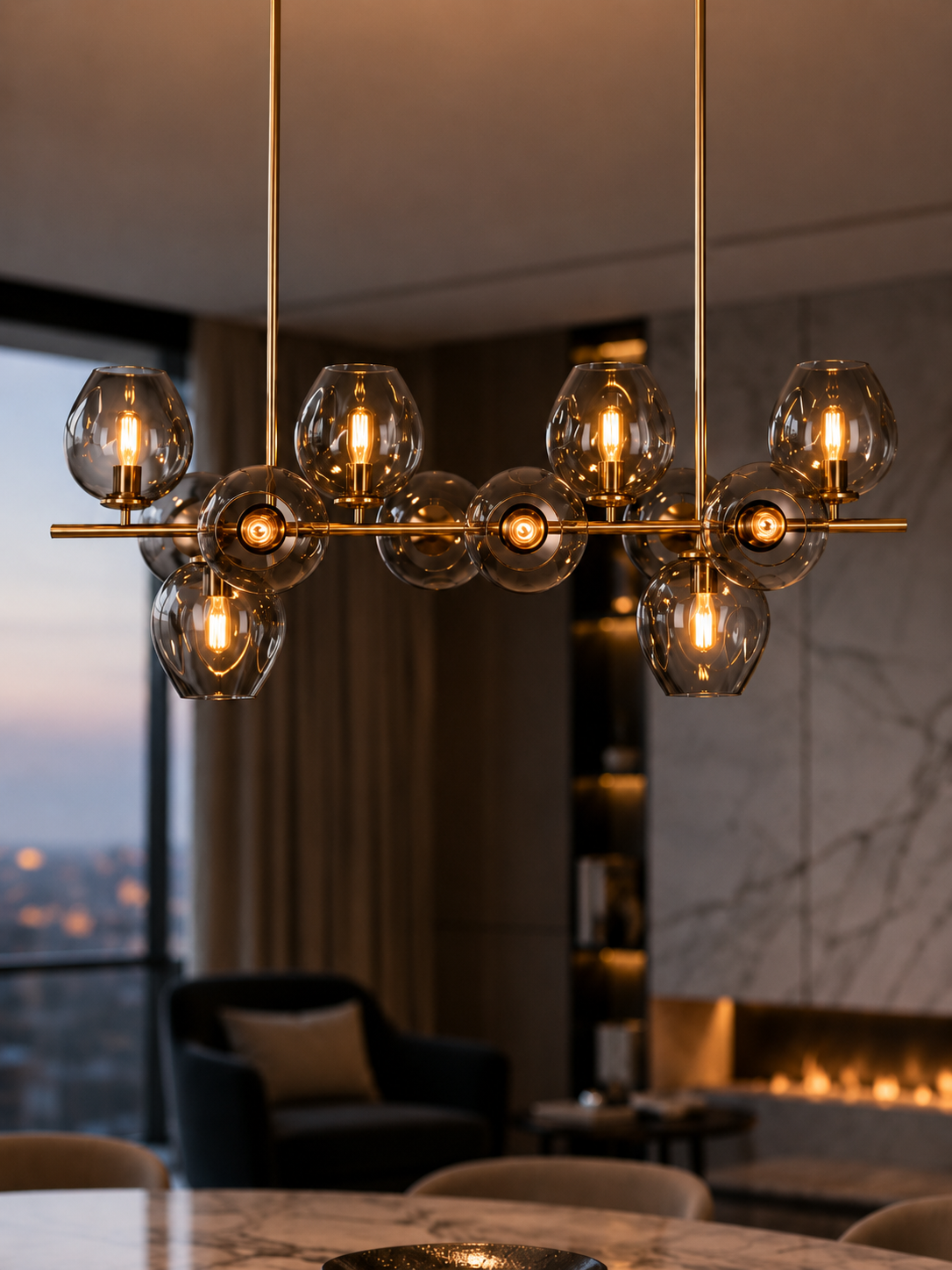 The Virelli Orb — Luxury Smoked Glass Linear Chandelier