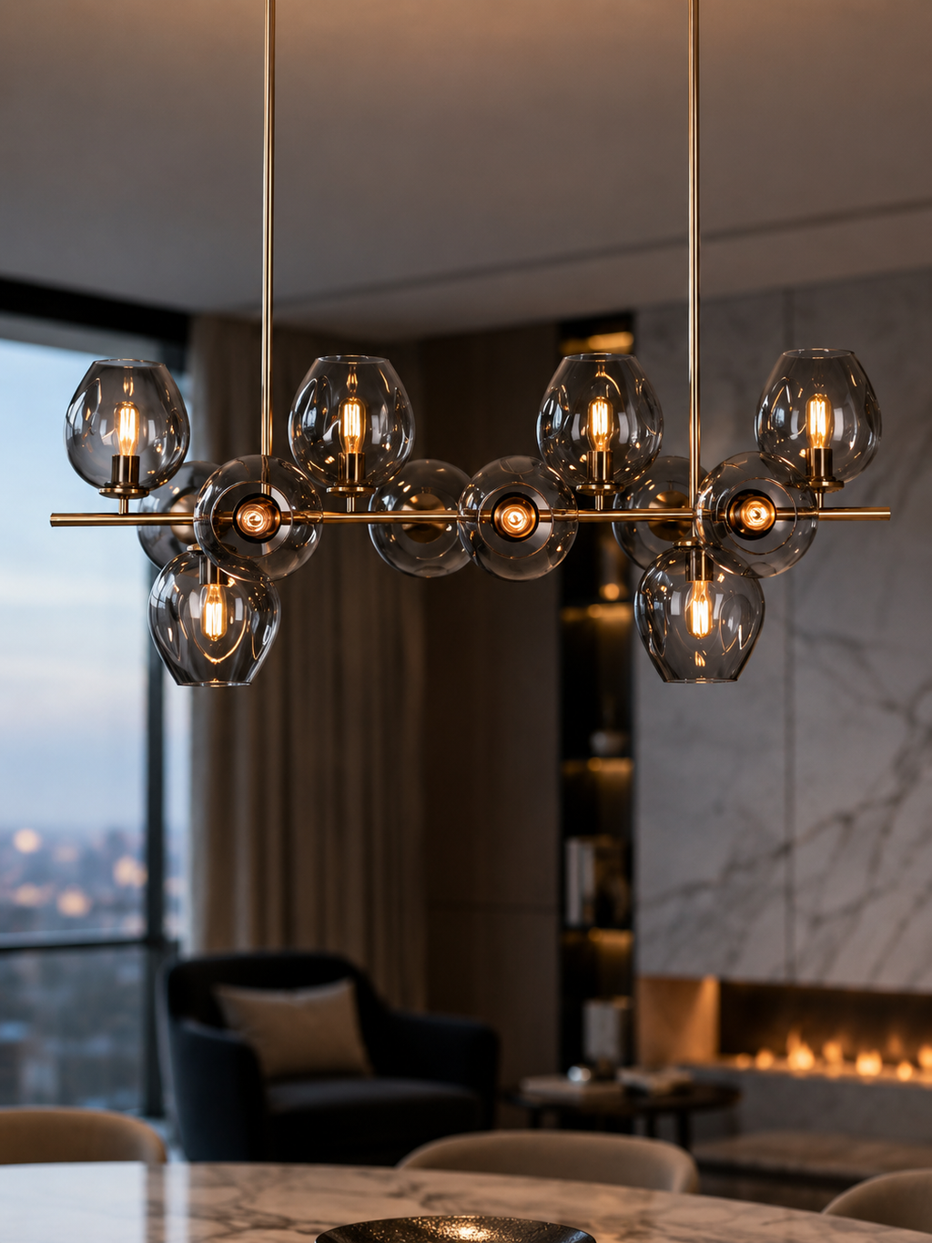 The Virelli Orb — Luxury Smoked Glass Linear Chandelier