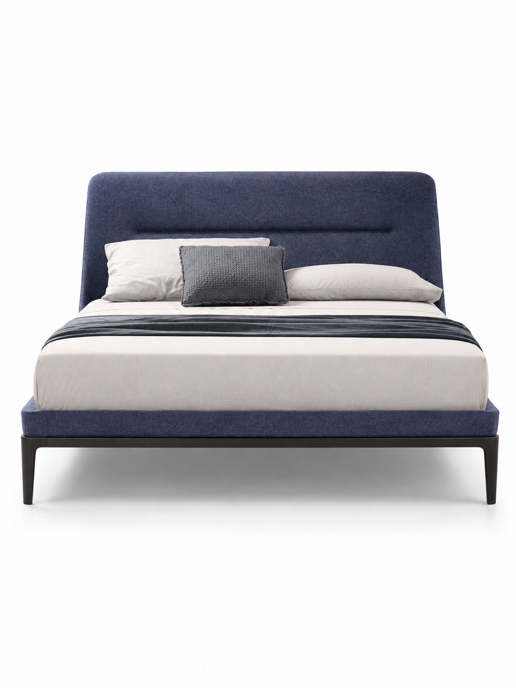 The Arvello Bed — Modern Blue Upholstered Bed with Wooden Base