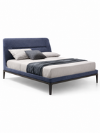The Arvello Bed — Modern Blue Upholstered Bed with Wooden Base
