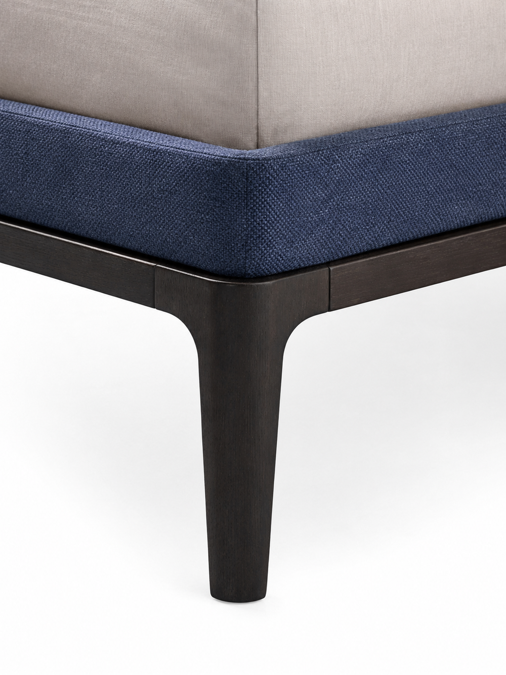 The Arvello Bed — Modern Blue Upholstered Bed with Wooden Base