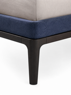 The Arvello Bed — Modern Blue Upholstered Bed with Wooden Base