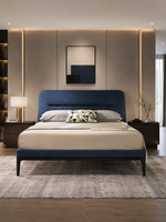 The Arvello Bed — Modern Blue Upholstered Bed with Wooden Base