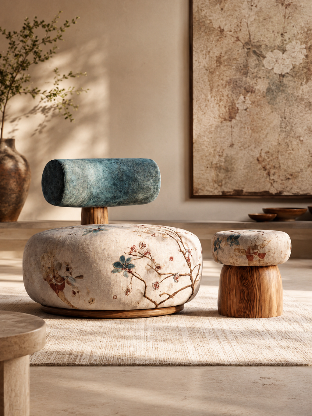 The Meadow Muse Bench — Luxury Floral Teak Wood Accent Bench