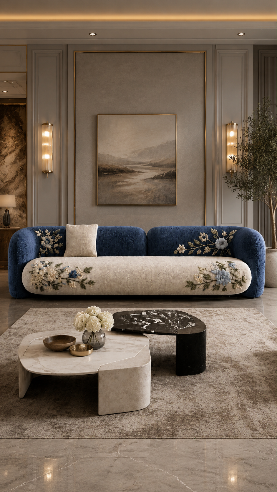 The Uvelora Sofa — Luxury Botanical Curved 4 Seater Sofa
