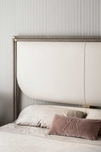 Voguish Modern Trendy  Leatherette Upholstered Off White Bed With Storage In