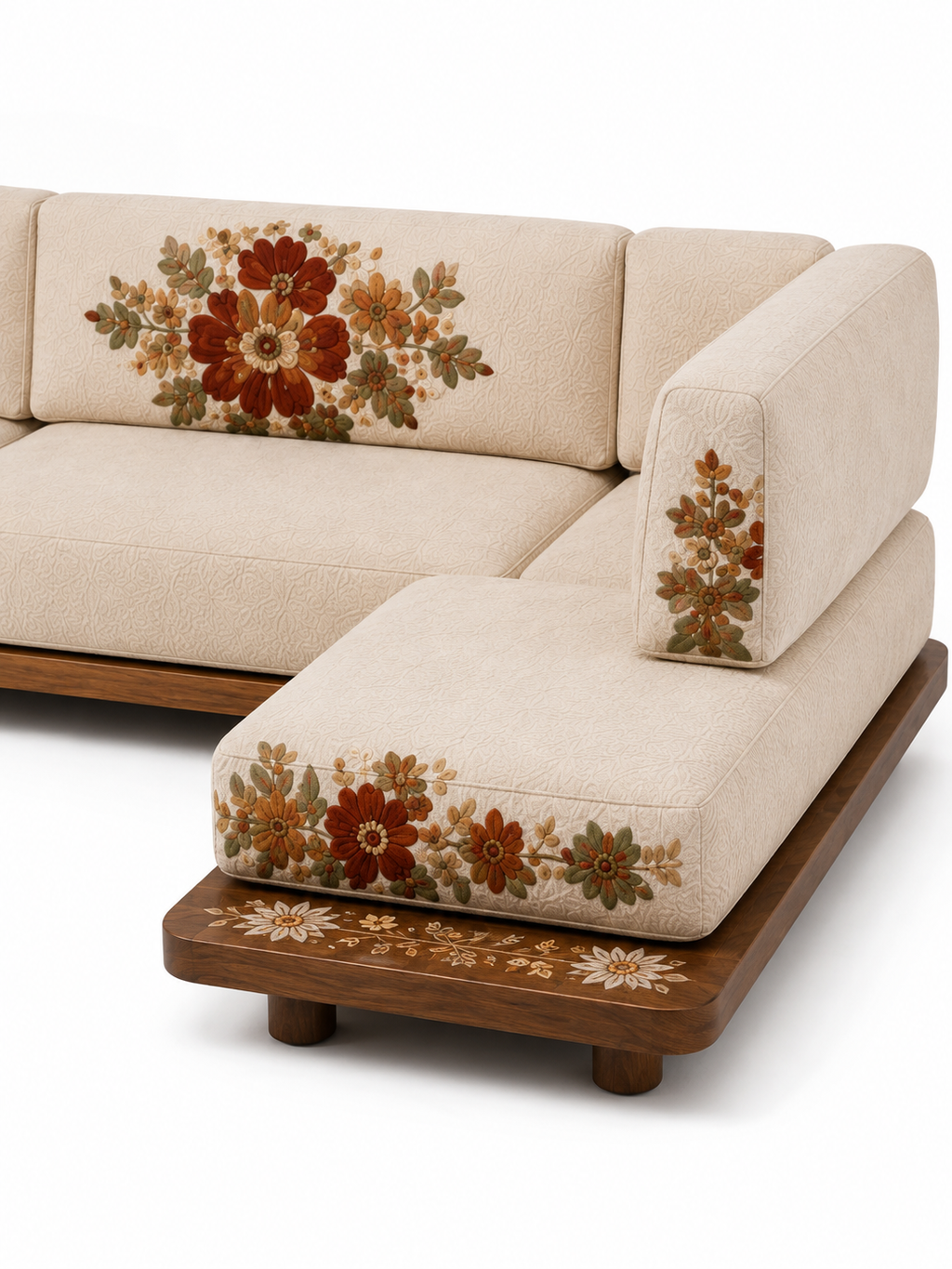 The Zinnara Sofa — Luxury Floral Embroidered L-Shaped Sectional Sofa
