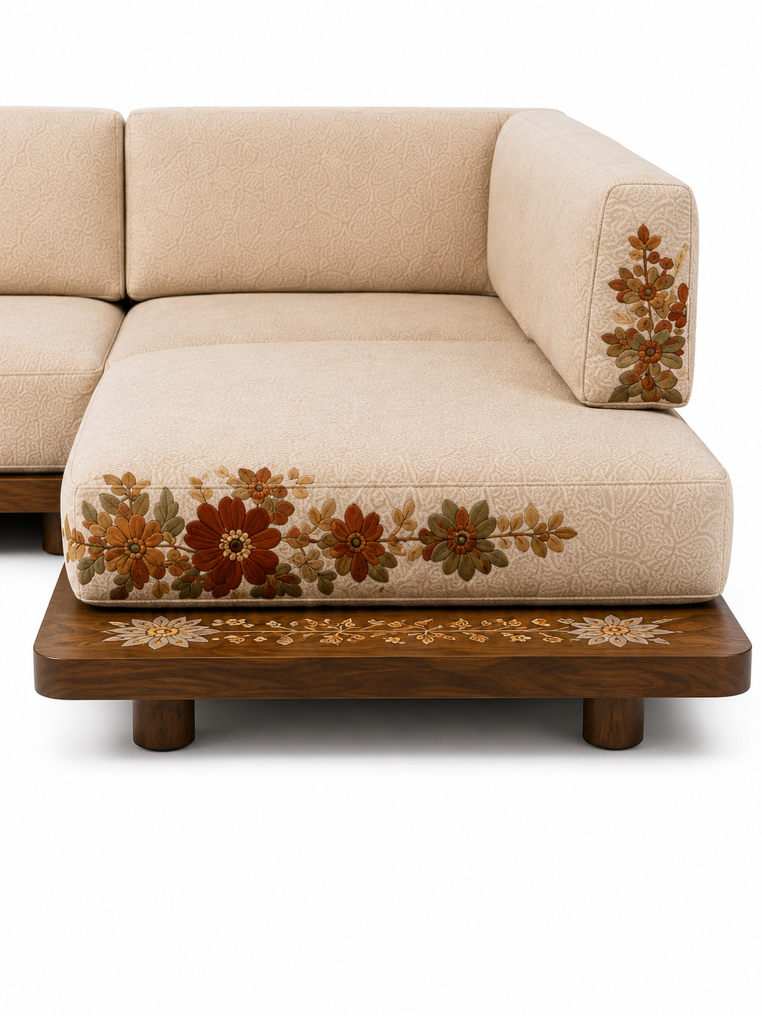 The Zinnara Sofa — Luxury Floral Embroidered L-Shaped Sectional Sofa