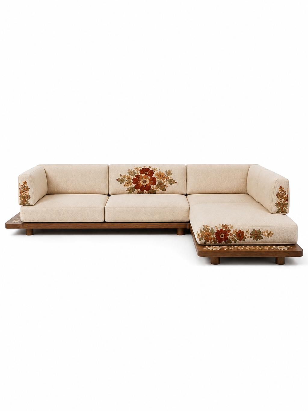 The Zinnara Sofa — Luxury Floral Embroidered L-Shaped Sectional Sofa