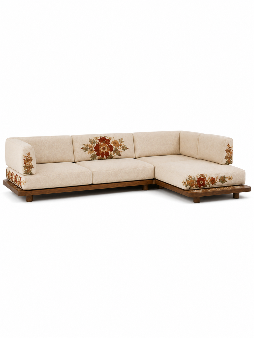 The Zinnara Sofa — Luxury Floral Embroidered L-Shaped Sectional Sofa