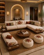 The Zinnara Sofa — Luxury Floral Embroidered L-Shaped Sectional Sofa