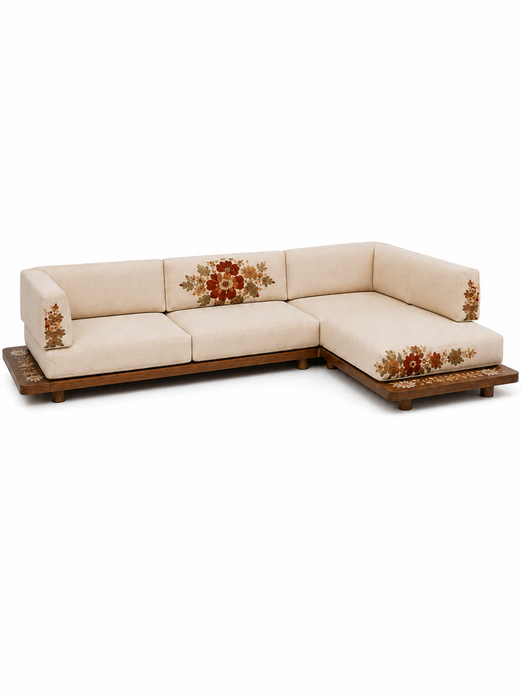 The Zinnara Sofa — Luxury Floral Embroidered L-Shaped Sectional Sofa