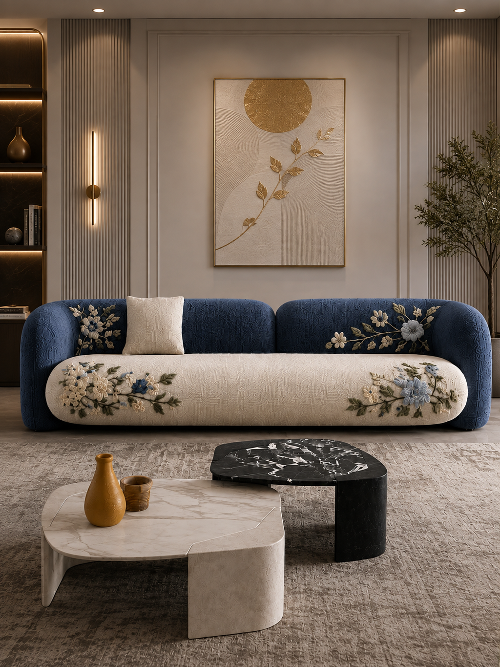 The Uvelora Sofa — Luxury Botanical Curved 4 Seater Sofa