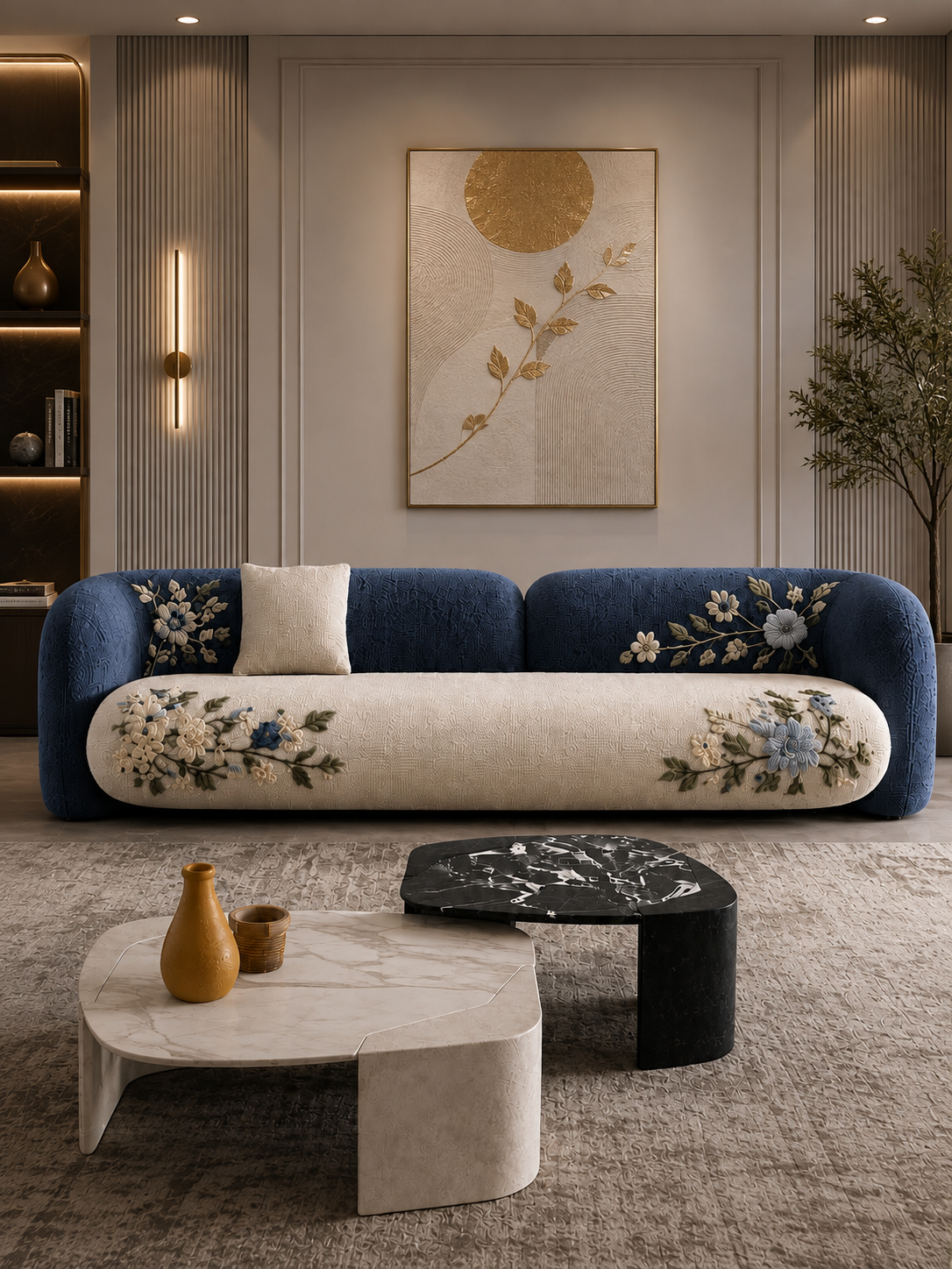 The Uvelora Sofa — Luxury Botanical Curved 4 Seater Sofa
