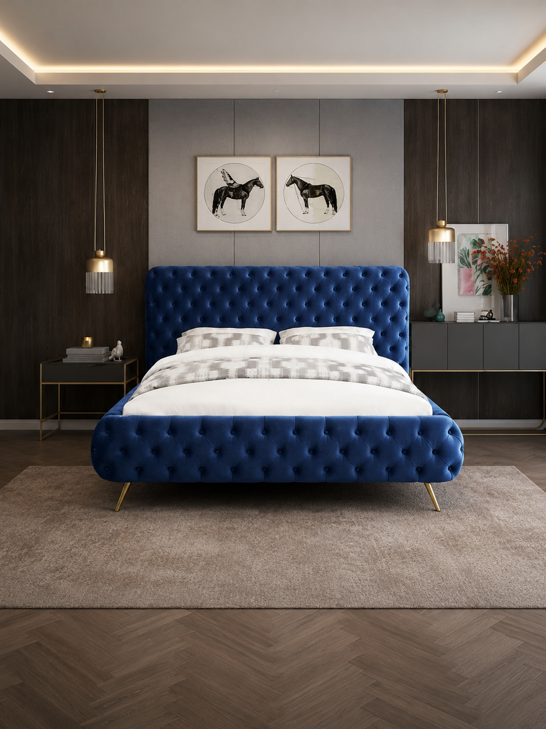 Antara Modern Tufted Upholstered Bed in Blue