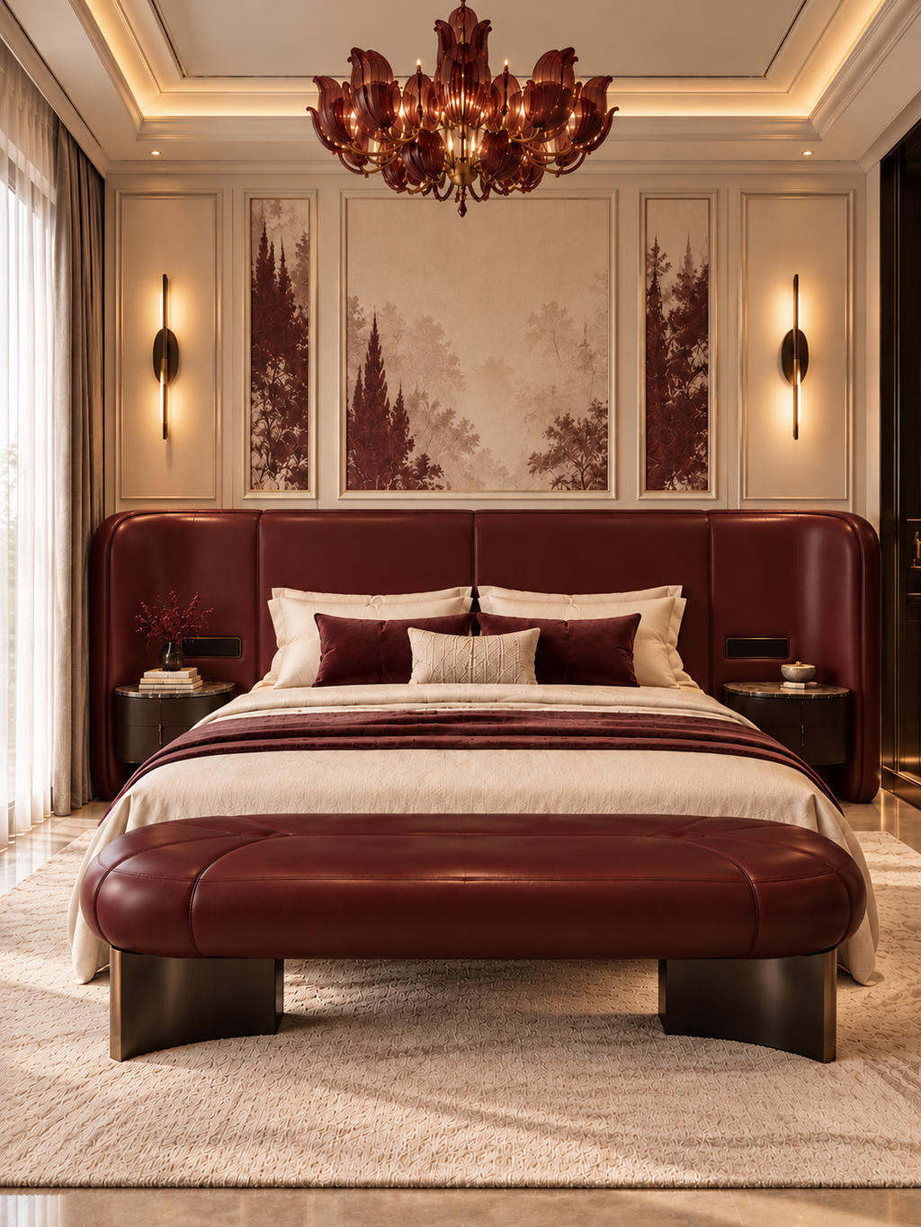 The Isolde Bed — Luxury Burgundy Upholstered Bed