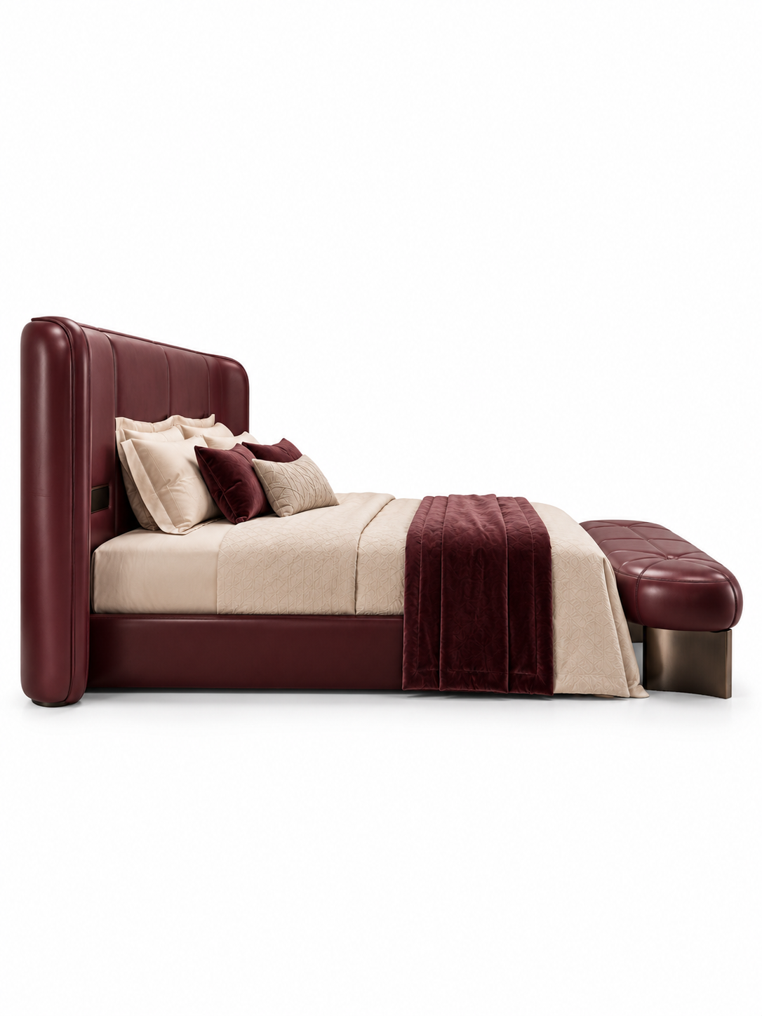The Isolde Bed — Luxury Burgundy Upholstered Bed