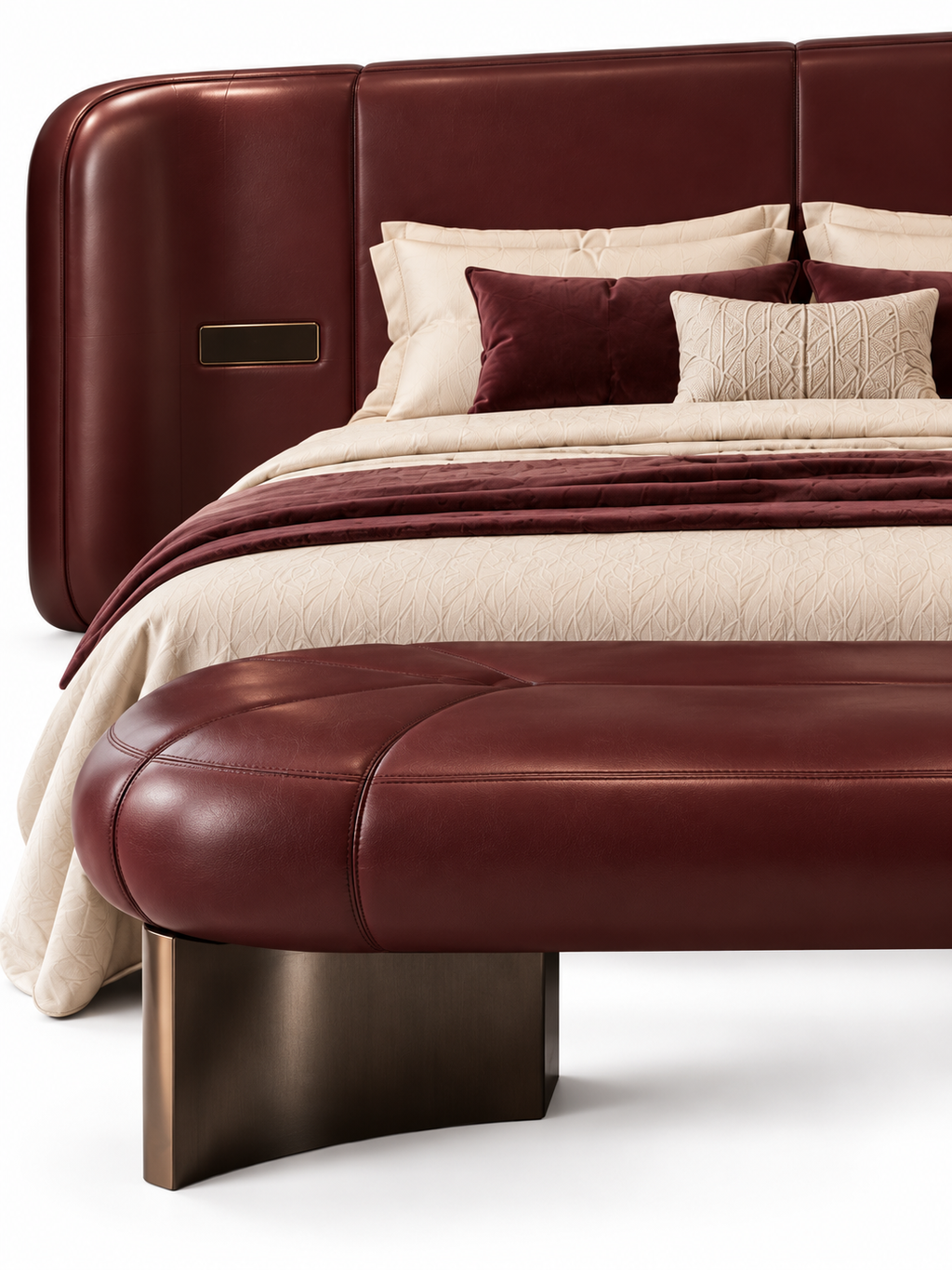 The Isolde Bed — Luxury Burgundy Upholstered Bed