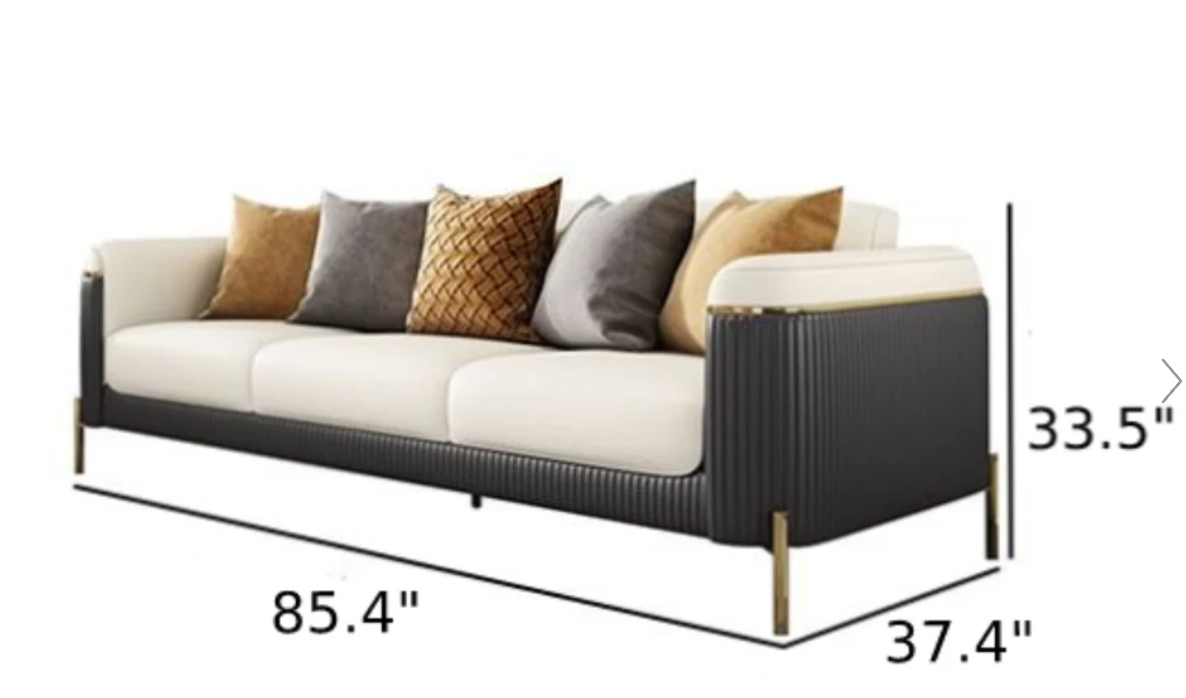 Jumbo Luxury Faux Leather Sofa with 4 Legs Stainless Steel Frame in Gold Finish