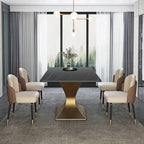 Splendor Modern Rectangular Dining Table and Chair Combination with Italian Stone and Glass Top