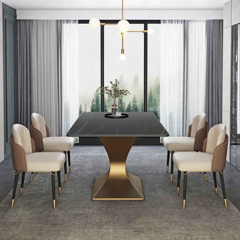 Splendor Modern Rectangular Dining Table and Chair Combination with Italian Stone and Glass Top