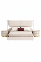 Voguish Modern Trendy  Leatherette Upholstered Off White Bed With Storage In