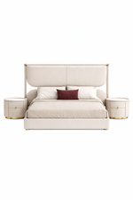 Voguish Modern Trendy  Leatherette Upholstered Off White Bed With Storage In